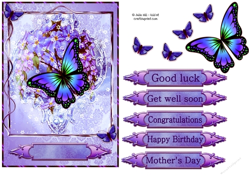Forget me not purple butterfly quick card