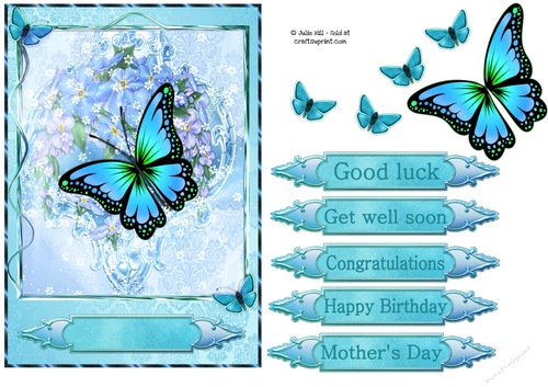 Forget me not blue and teal butterfly quick card