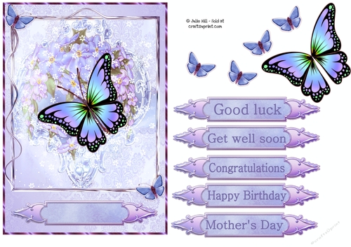 Forget me not lavender butterfly quick card