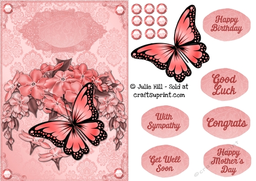 Forget me not salmon pink butterfly lace quick card
