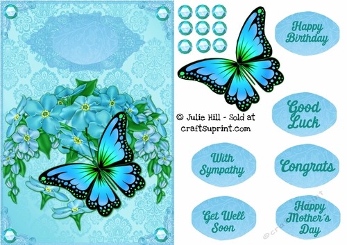 Forget me not teal butterfly lace quick card