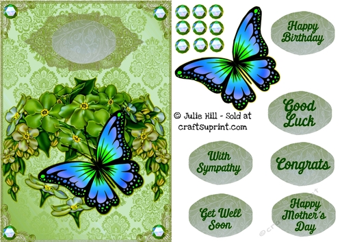 Forget me not green butterfly lace quick card