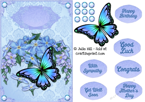Forget me not blue butterfly lace quick card