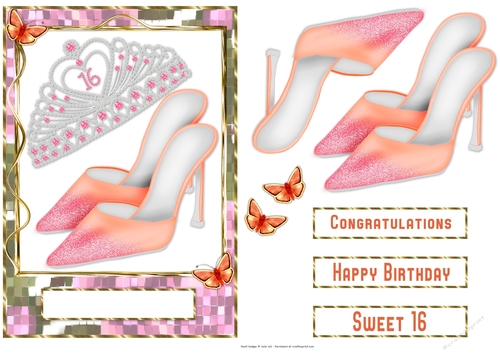Sweet 16 tiara and shoes Pink mosaic gold frame quick card