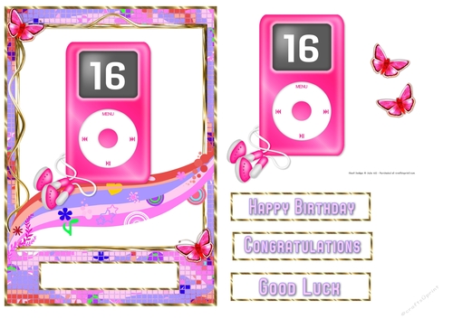 Sweet 16 ipod Pink mosaic gold frame quick card
