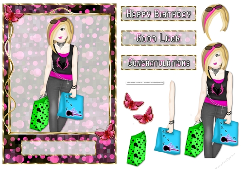Girl shopping mosaic black and pink frame quick card