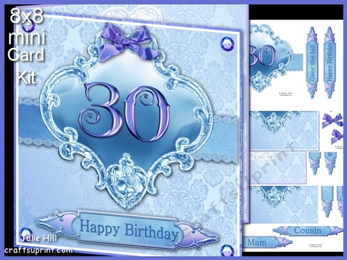 30 birthday blue damask mini kit