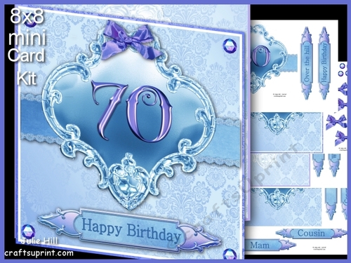 70 birthday blue damask mini kit