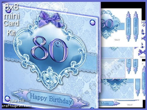 80 birthday blue damask mini kit
