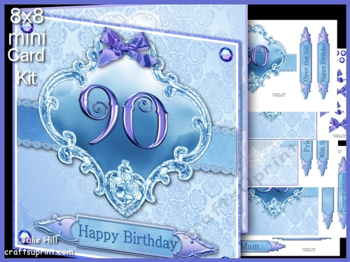 90 birthday blue damask mini kit