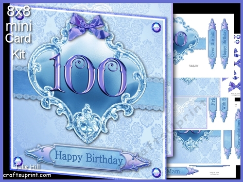 100 birthday blue damask mini kit
