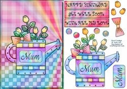 Rose Watering Can Mum Rainbow Birthday Card Sheet