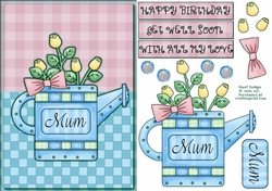 Rose watering can mum pastels birthday card sheet