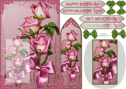 Antique rose Valentine bookmark card sheet