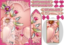 Floral many hearts pink Get Well Soon bookmark card sheet