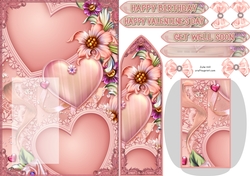 Salmon pink floral many hearts Valentine bookmark card sheet