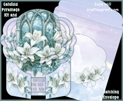 Gatefold pyramage card Deepest Sympathies church window lilies