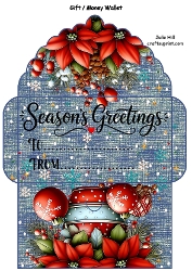 Seasons greetings blue poinsettia Christmas gift card money wallet