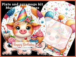cup1454594_1031 - Cute birthday cow plate card kit with matching envelope