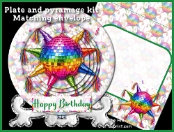 cup1454598_1031 - Confetti piniata birthday plate card kit with matching envelope