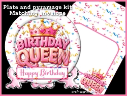 cup1454599_1031 - Confetti birthday queen tiara birthday plate card kit with matching envelope