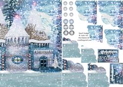 Winter Christmas Scene with Corner Pyramid Scallops