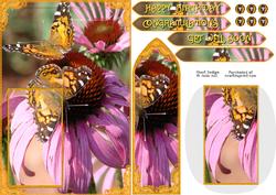 Yellow Butterfly with Pink Flower Keepsake Bookmark Card