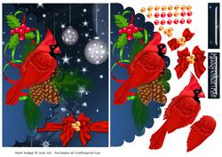 Cardinal Pine Cones Christmas Ornament Mock Envelope Card