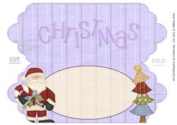 Santa and Tree Purple Scalloped Dl Christmas Card Insert