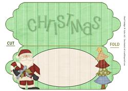 Santa and Tree Green Scalloped Dl Christmas Card Insert