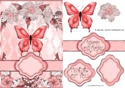 Pink Butterfly Floral Banner Card Sheet