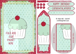 Cupcake bookmark card sheet with pink lace border