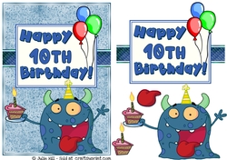 Monster alien 10th birthday card