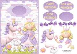 princess, unicorn and cat birthday card