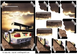 Racing car male duo corner stacker card