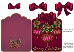 Burgundy and gold Merry Christmas ornament scalloped top card