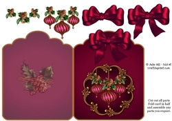 Burgundy and gold Christmas ornament scalloped top card