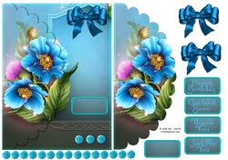 Hawian poppies in blue birthday mock envelope card sheet