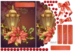 Lantern and poinsettia Christmas mock envelope card sheet