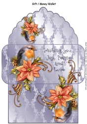 Robin and poinsettia silver blue Christmas money wallet