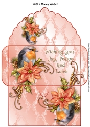 Robin and poinsettia salmon pink Christmas money wallet
