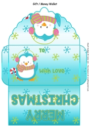 Penguin and snowflakes Teal and blue money wallet