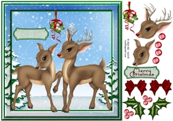 Christmas reindeer mistletoe card front 8x8