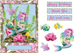 Pink mermaid mosaic gold frame quick card
