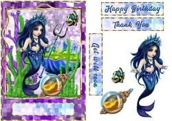 Mermaid trident lavender mosaic gold frame quick card