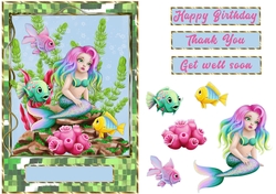 Green mermaid mosaic gold frame quick card