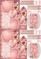 Salmon pink floral many hearts Get well soon C6 bookmark card sheet