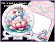 Cute unicorn lotus flower plate card kit with matching envelope