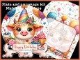 Cute birthday cow plate card kit with matching envelope