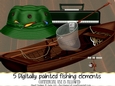 Digitally painted Fishing elements - Commercial use allowed